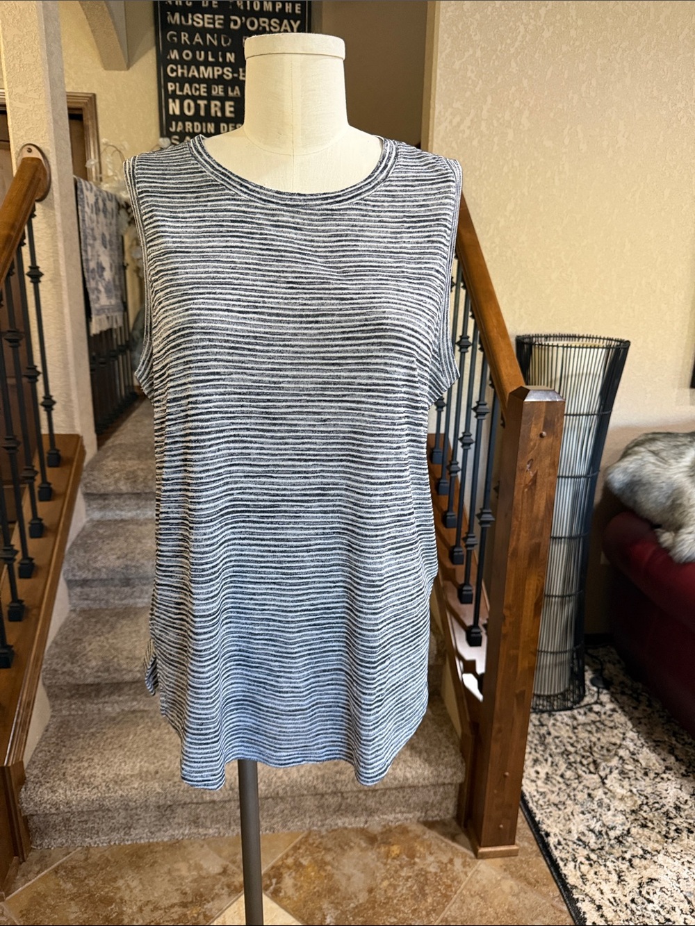 Athleta Black and White Striped Sleeveless Tank- L